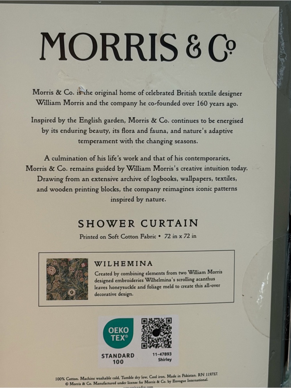 Morris & Co. NWT Beautiful Wilhelmina Floral Shower Curtain Teal & Red 72” x 72” - Picture 6 of 7
